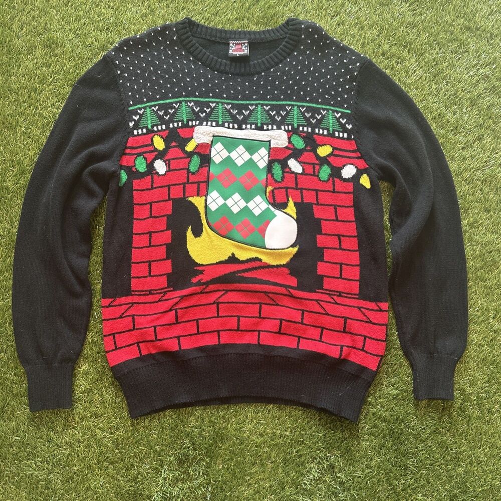Well Worn Holiday Sweater Men’s Large Ugly Christmas With Beer Coozy Stocking